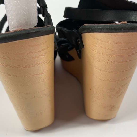 Max Studio Black Leather Wedges - Picture 3 of 6